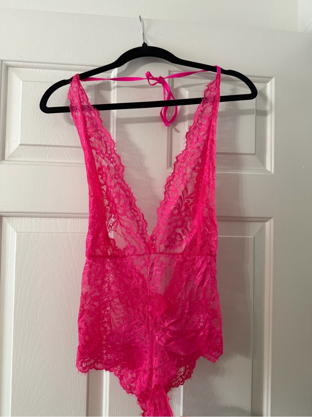 Brand New Hot Pink Floral Lace Teddy Bodysuit Lingerie S/M